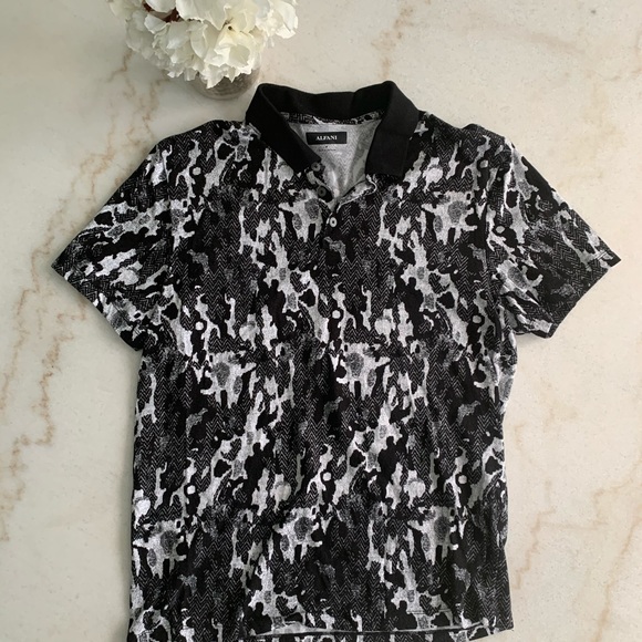 Alfani Men’s Camo Print Black n White Polo - Picture 3 of 8